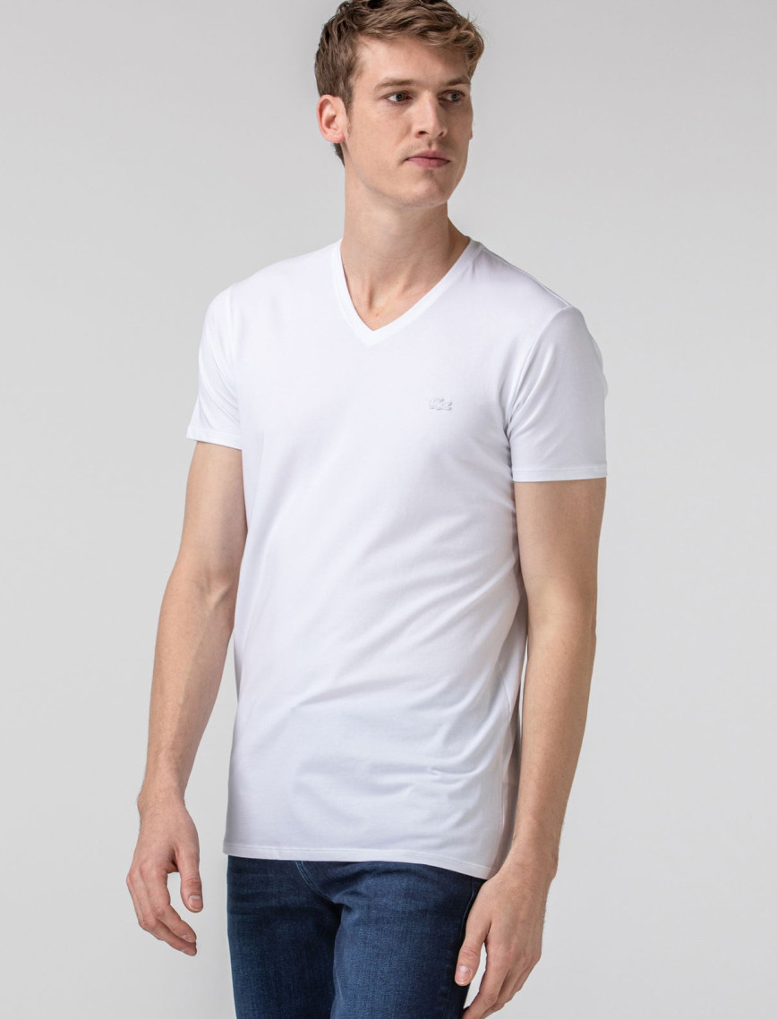 Lacoste Slim Fit V Yaka Beyaz T-Shirt Lacoste Slim Fit V Yaka Beyaz T-Shirt