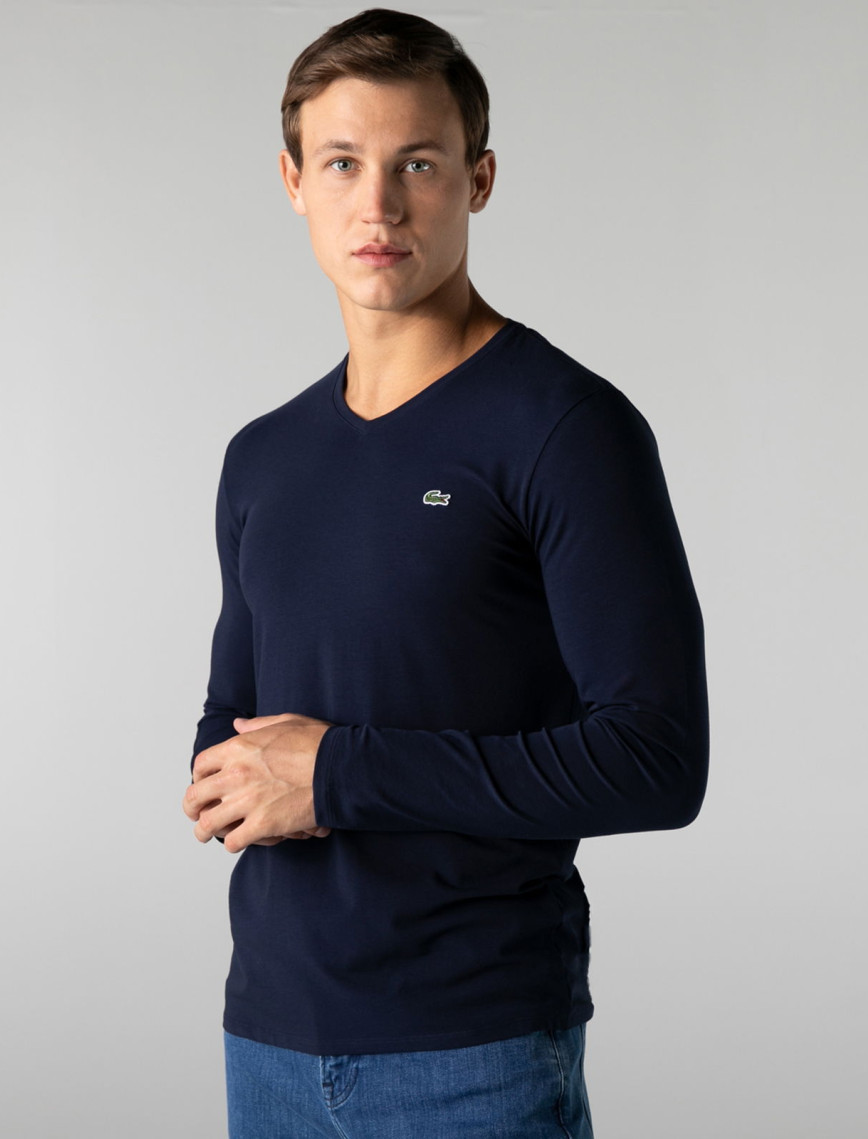 Lacoste Erkek Regular Fit Uzun Kollu V Yaka Lacivert T-Shirt Lacoste Erkek Regular Fit Uzun Kollu V Yaka Lacivert T-Shirt