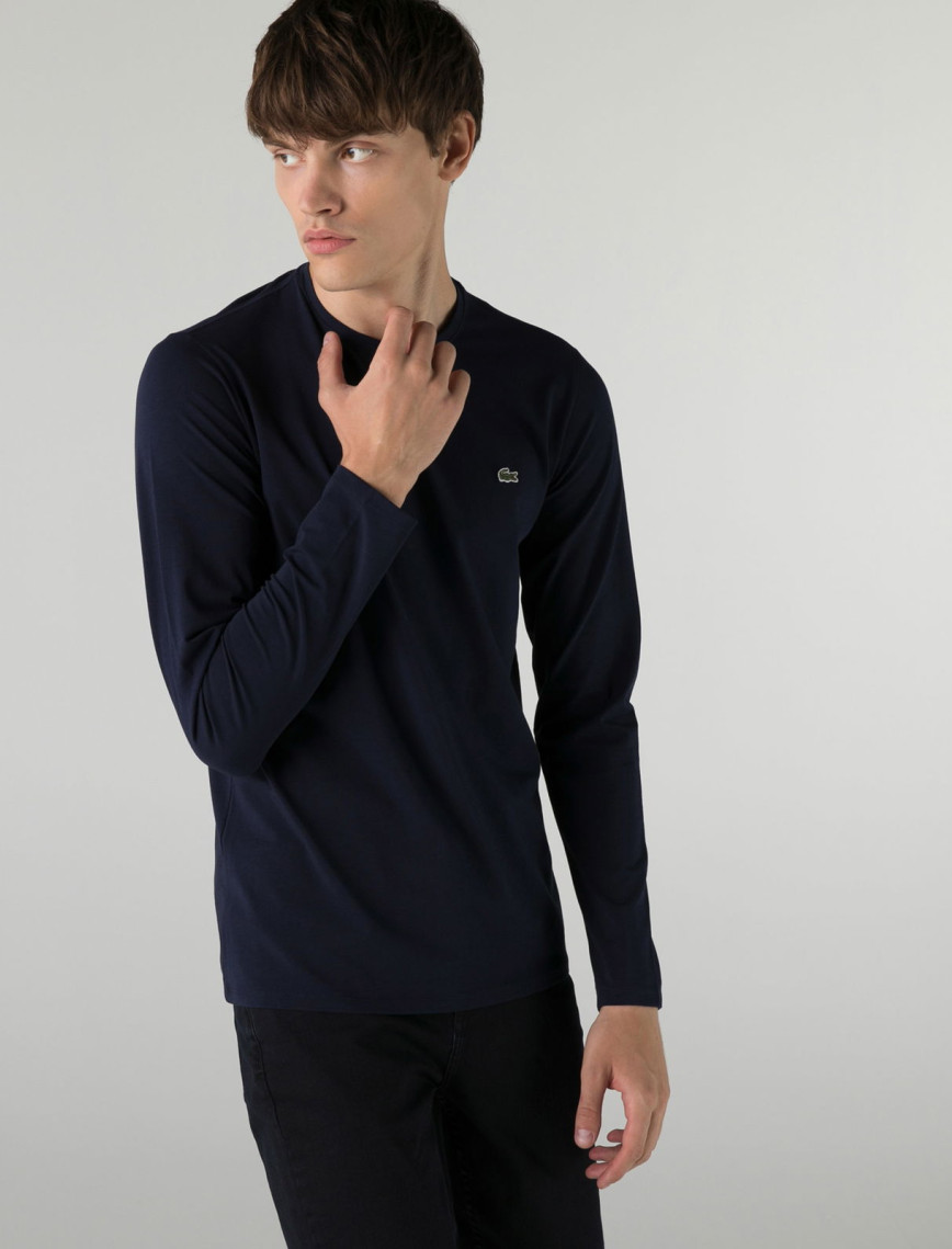 Lacoste Erkek Regular Fit Uzun Kollu Bisiklet Yaka Lacivert T-Shirt