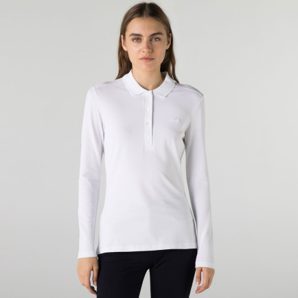 Lacoste Kadın Slim Fit Uzun Kollu Beyaz Polo Lacoste Kadın Slim Fit Uzun Kollu Beyaz Polo