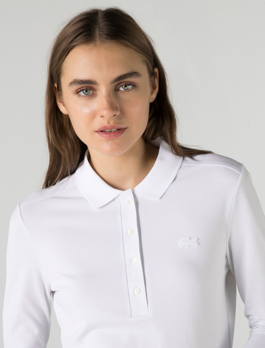 Lacoste Kadın Slim Fit Uzun Kollu Beyaz Polo Lacoste Kadın Slim Fit Uzun Kollu Beyaz Polo