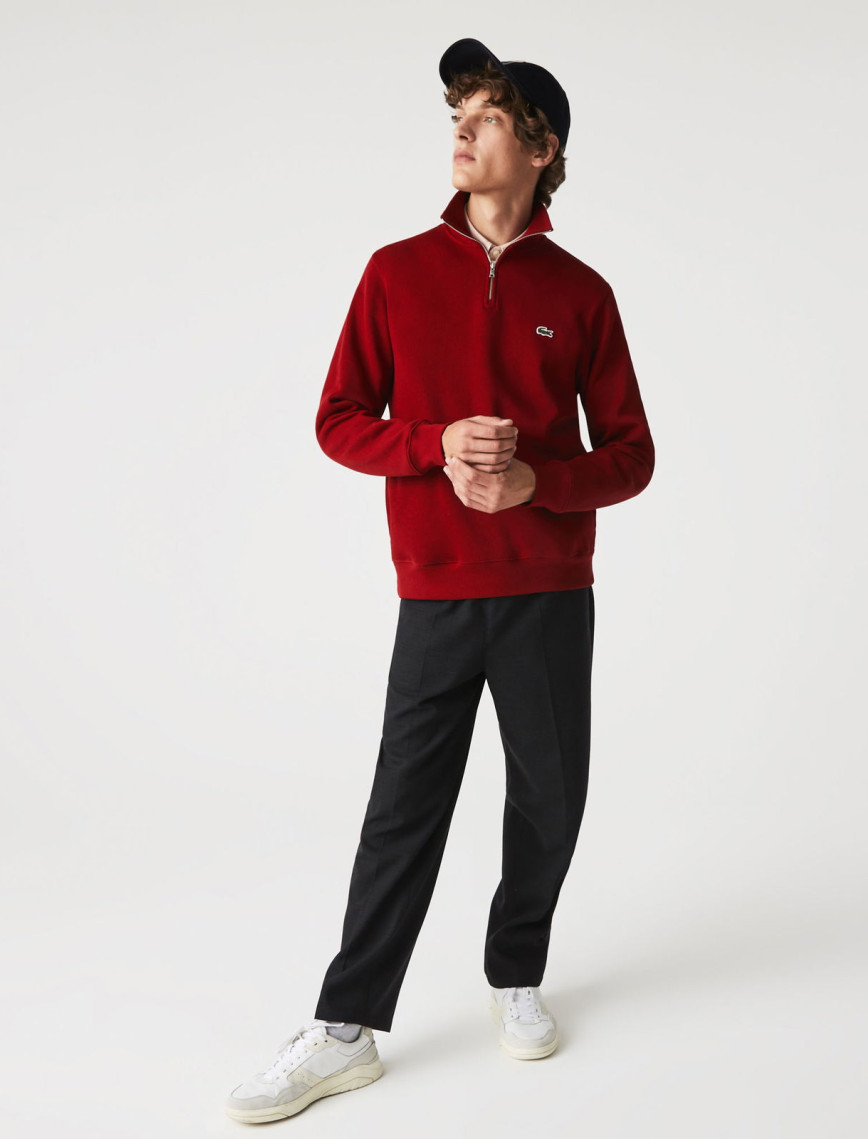 Lacoste Erkek Classic Fit Yarım Fermuarlı Bordo Sweatshirt Lacoste Erkek Classic Fit Yarım Fermuarlı Bordo Sweatshirt