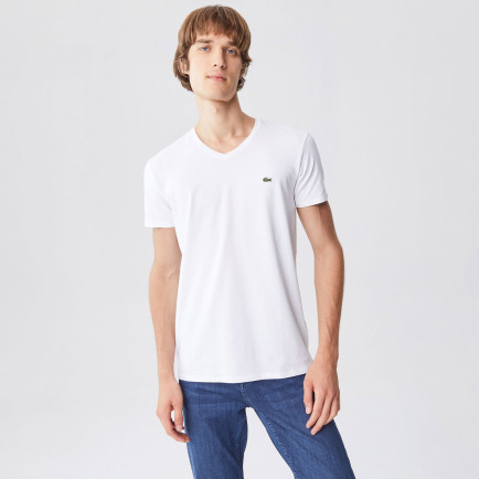 Lacoste Erkek Slim Fit V Yaka Beyaz T-Shirt Lacoste Erkek Slim Fit V Yaka Beyaz T-Shirt