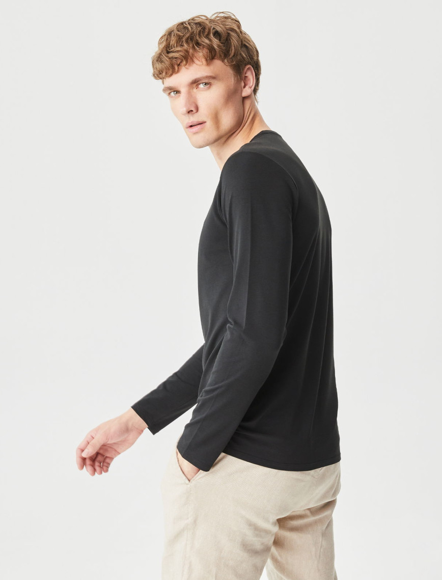 Lacoste Erkek Regular Fit Uzun Kollu Bisiklet Yaka Siyah T-Shirt