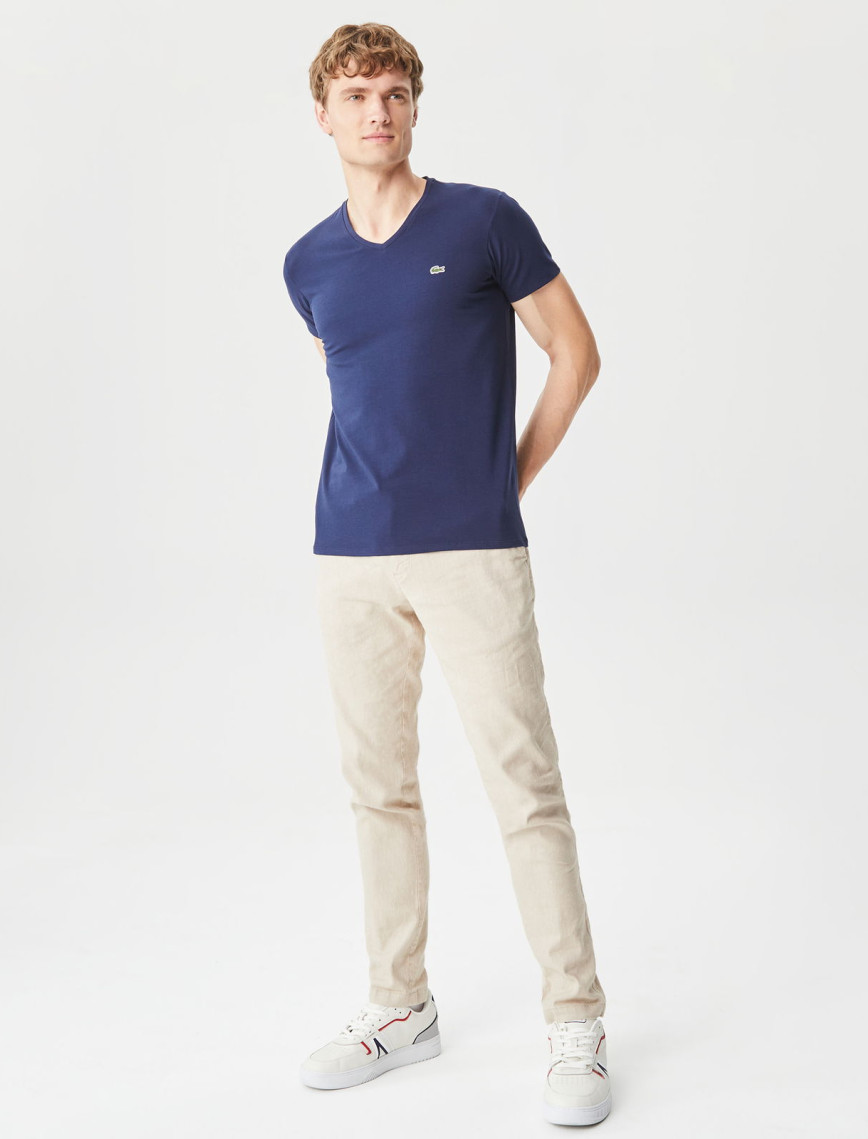 Lacoste Erkek Slim Fit V Yaka Lacivert T-Shirt Lacoste Erkek Slim Fit V Yaka Lacivert T-Shirt