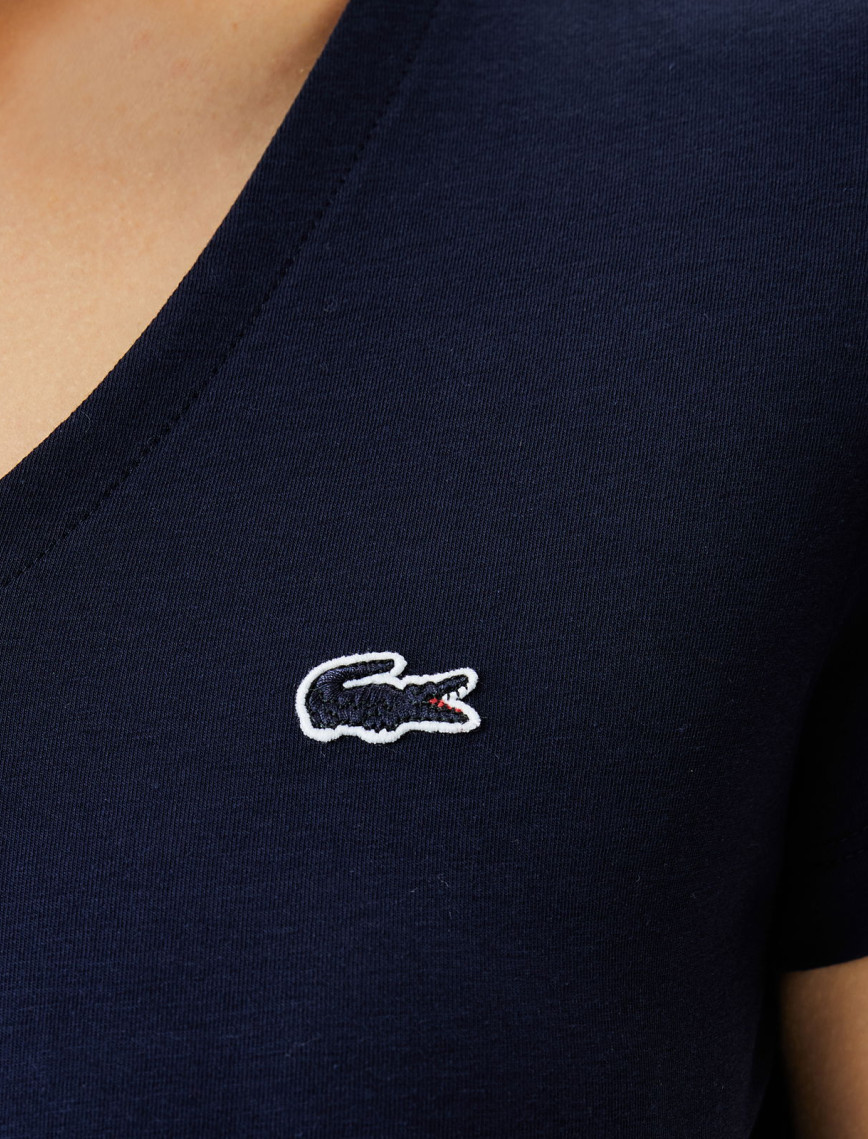 Lacoste Kadın Slim Fit V Yaka Lacivert T-Shirt Lacoste Kadın Slim Fit V Yaka Lacivert T-Shirt