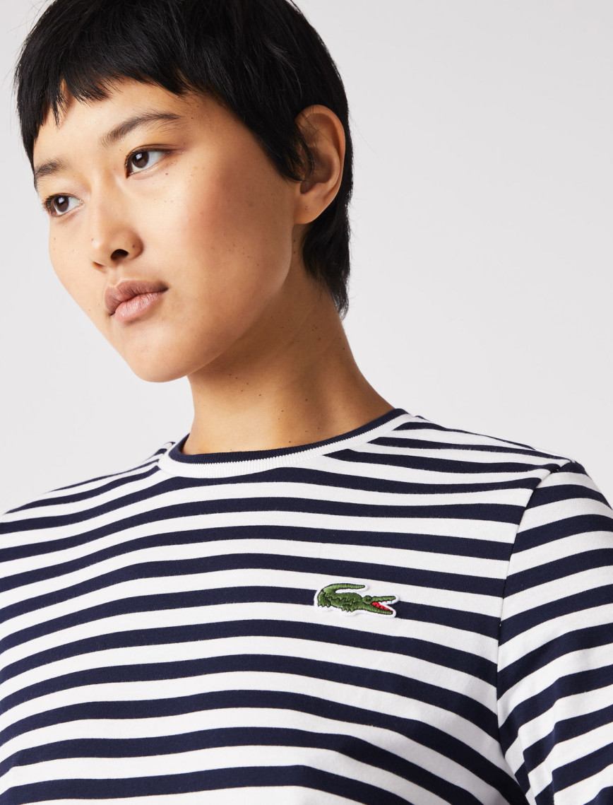 Lacoste Kadın Regular Fit Uzun Kollu Bisiklet Yaka Çizgili Lacivert T-Shirt Lacoste Kadın Regular Fit Uzun Kollu Bisiklet Yaka Çizgili Lacivert T-Shirt