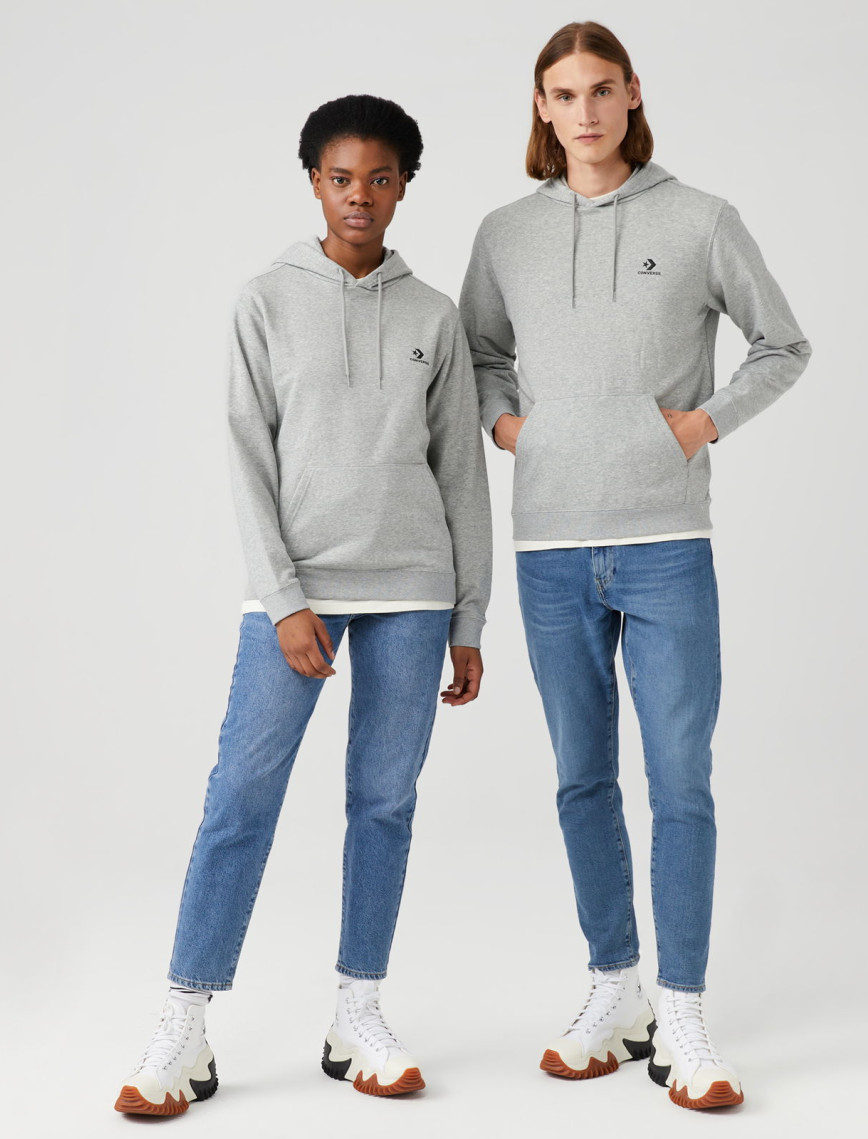 Converse Go-To Embroidered Star Chevron Unisex Gri Hoodie Converse Go-To Embroidered Star Chevron Unisex Gri Hoodie