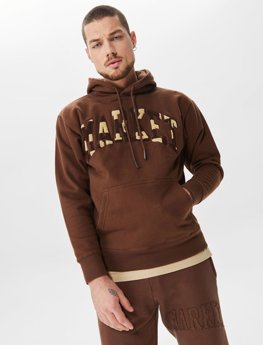 Market Chess Club Applique Fleece Erkek Kahverengi Hoodie Market Chess Club Applique Fleece Erkek Kahverengi Hoodie