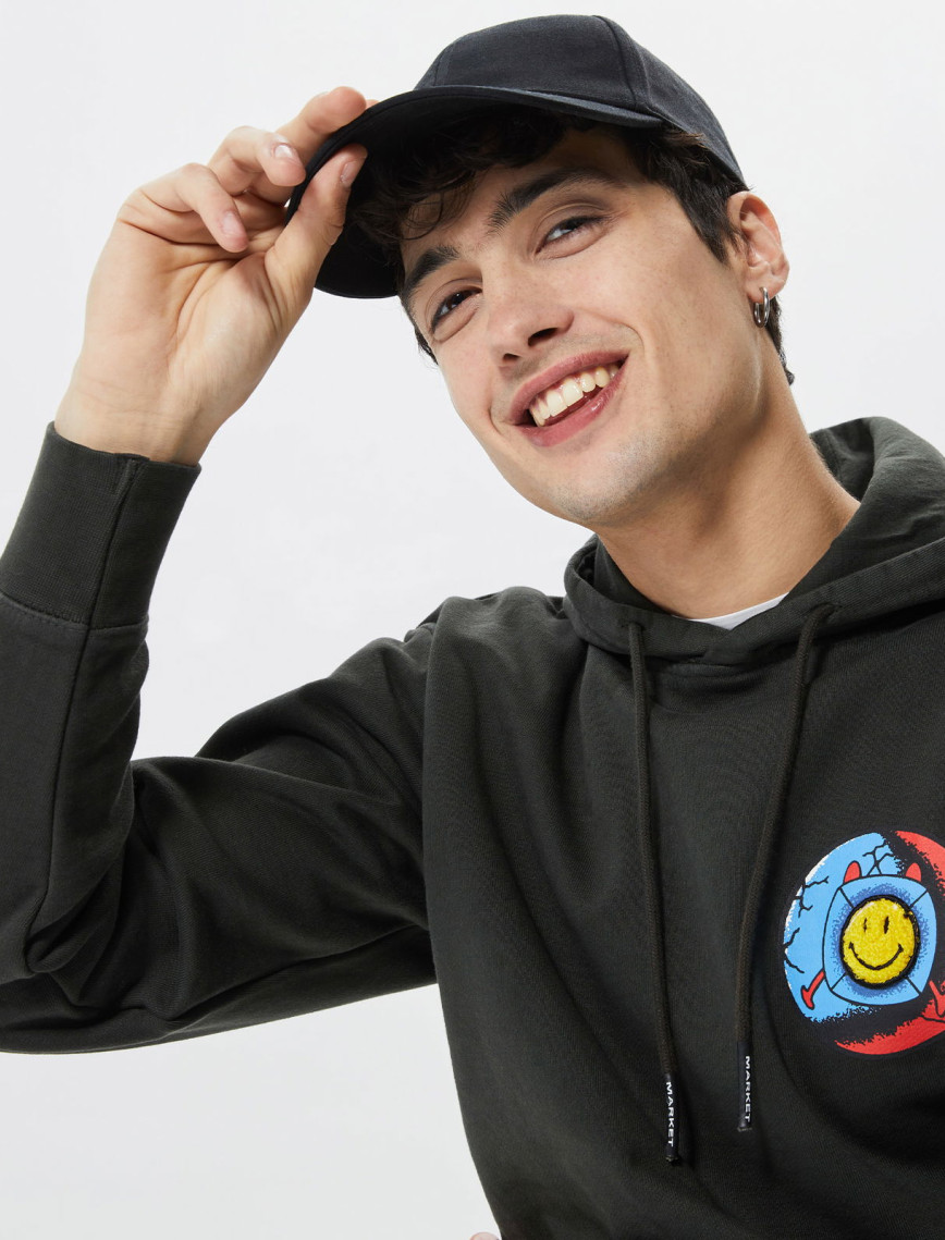 Market Smiley Happiness Within Erkek Siyah Hoodie Market Smiley Happiness Within Erkek Siyah Hoodie