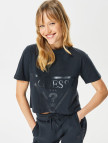 Guess Adele Crop Kadın Siyah T-Shirt Guess Adele Crop Kadın Siyah T-Shirt