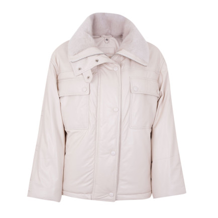 Auren Krem Kadın Deri Puffer Mont Auren Krem Kadın Deri Puffer Mont