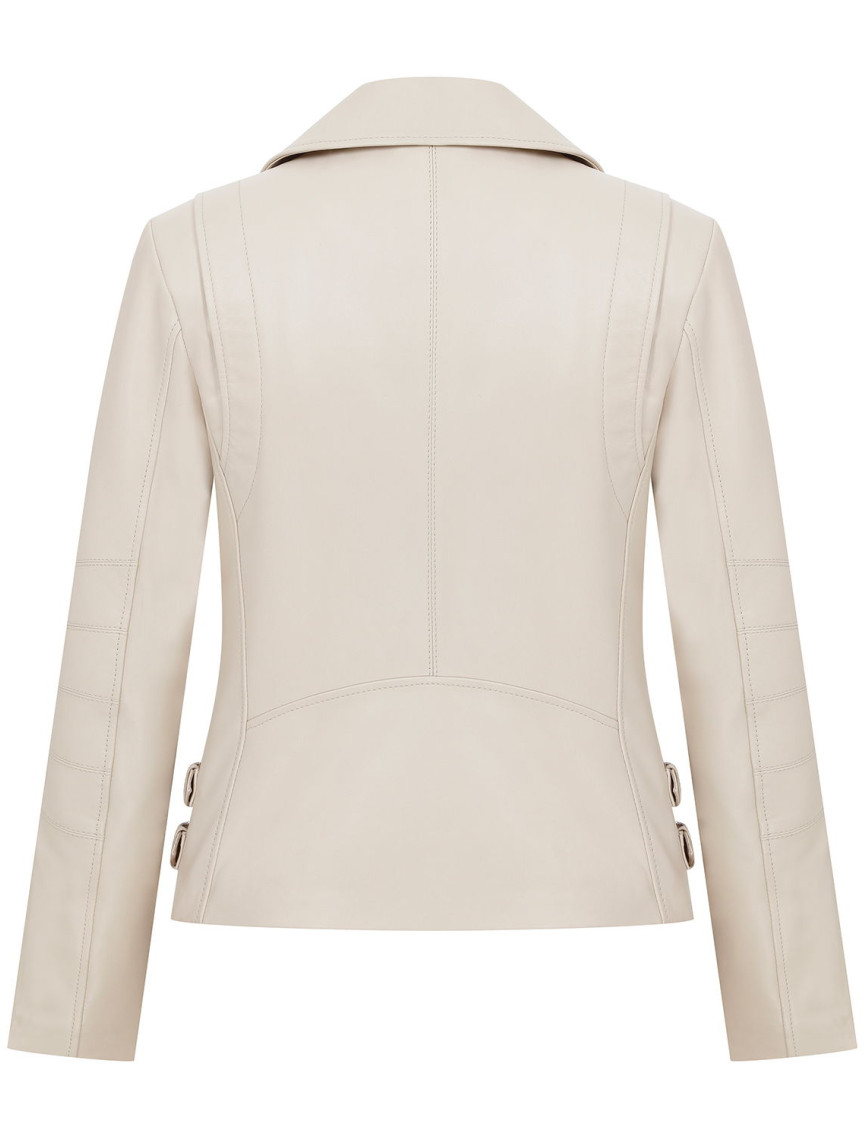 Adsilla Krem Kadın Deri Biker Ceket Adsilla Krem Kadın Deri Biker Ceket