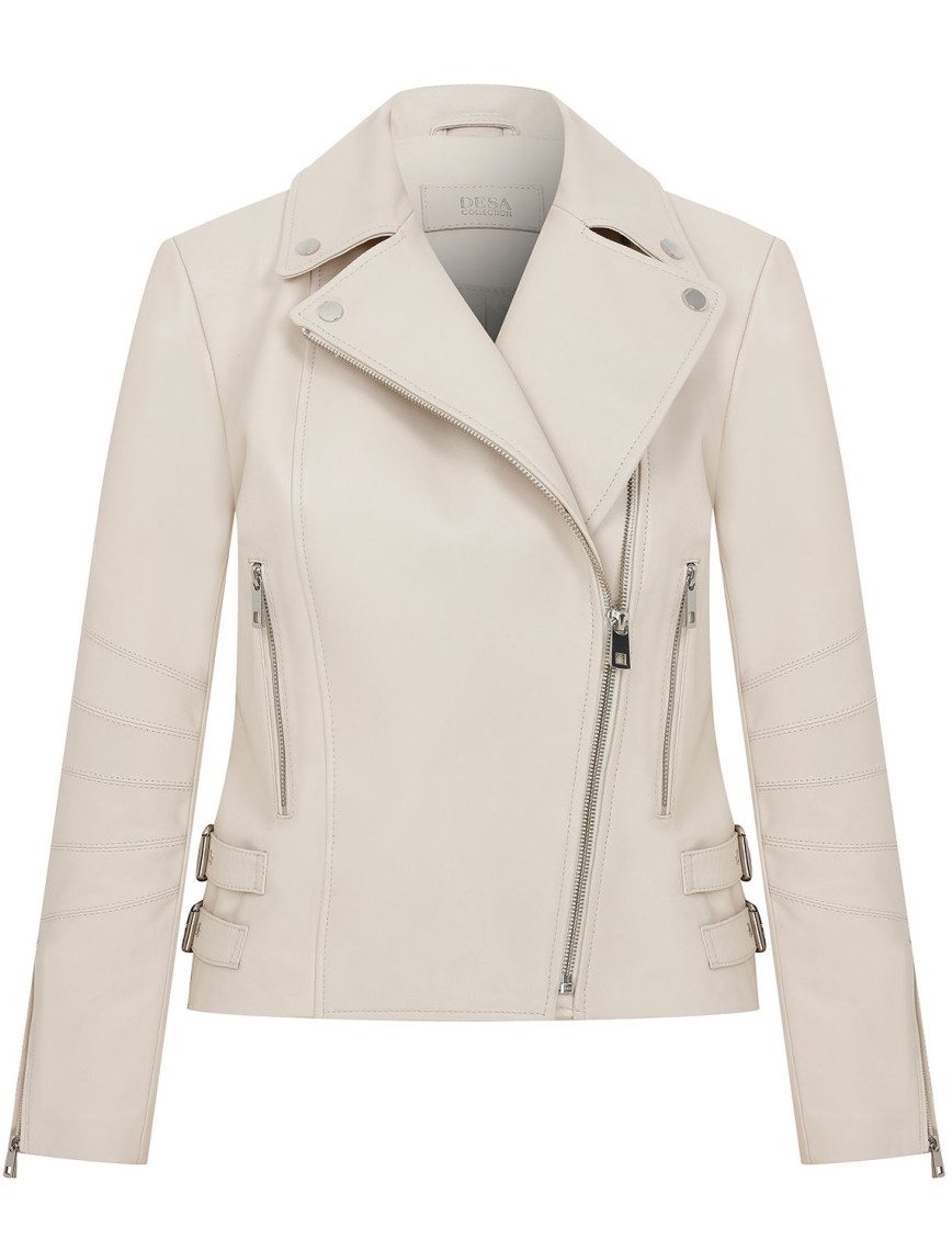 Adsilla Krem Kadın Deri Biker Ceket Adsilla Krem Kadın Deri Biker Ceket