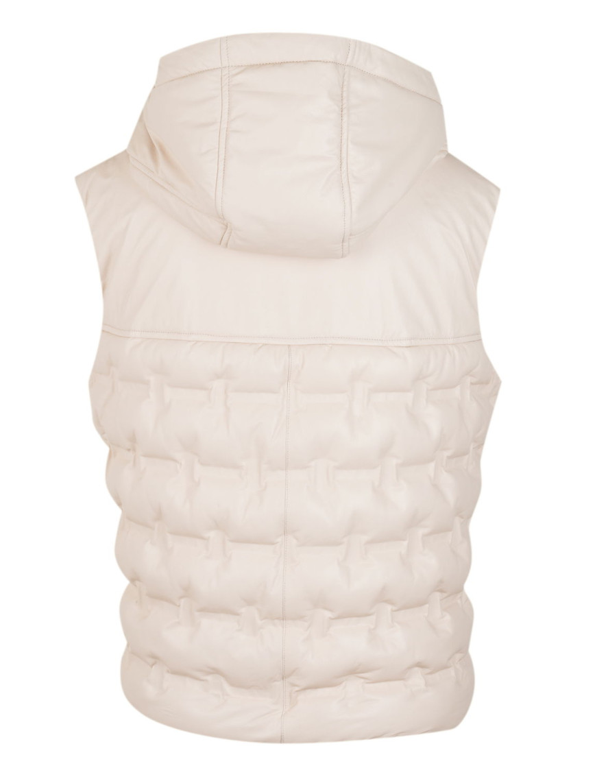 Anitra Krem Kadın Kapüşonlu Puffer Deri Yelek Anitra Krem Kadın Kapüşonlu Puffer Deri Yelek