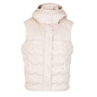 Anitra Krem Kadın Kapüşonlu Puffer Deri Yelek