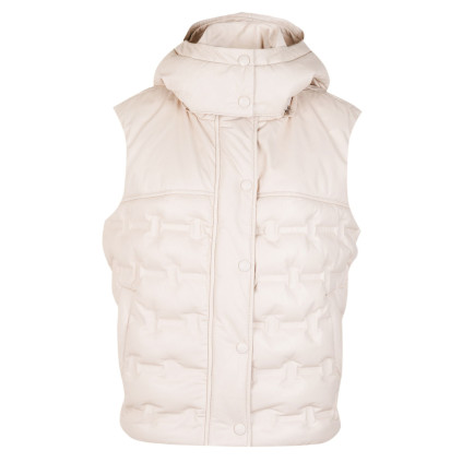 Anitra Krem Kadın Kapüşonlu Puffer Deri Yelek Anitra Krem Kadın Kapüşonlu Puffer Deri Yelek