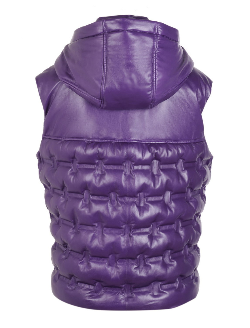 Anitra Mor Kadın Kapüşonlu Puffer Deri Yelek