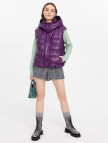 Anitra Mor Kadın Kapüşonlu Puffer Deri Yelek