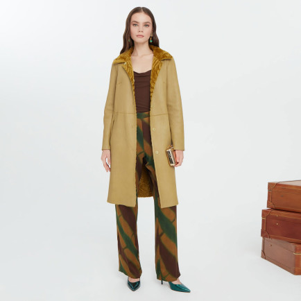 Charla Yeşil Kadın Çift Taraflı Yünlü Kaban Charla Yeşil Kadın Çift Taraflı Yünlü Kaban