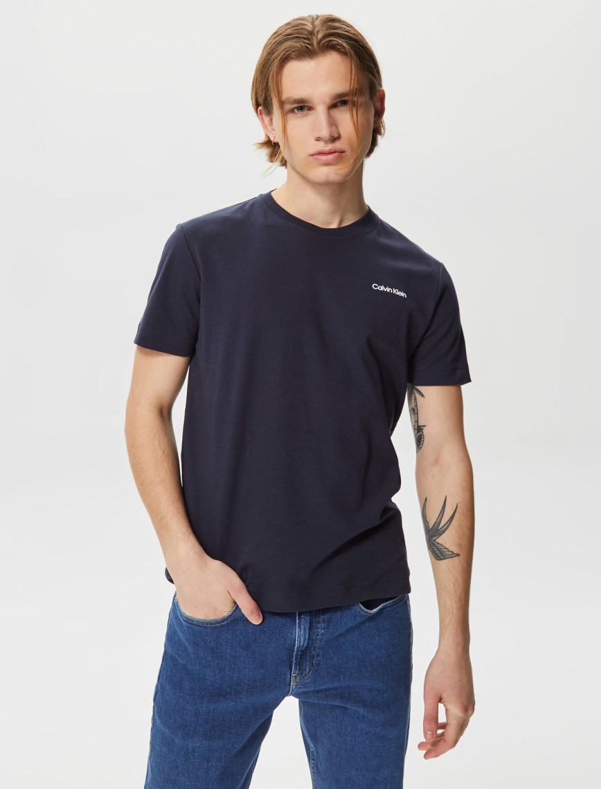 Calvin Klein Micro Logo Interlock Erkek Mavi T-Shirt Calvin Klein Micro Logo Interlock Erkek Mavi T-Shirt