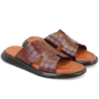 Fabiola Taba Erkek Kroko Baskılı Deri Terlik Fabiola Taba Erkek Kroko Baskılı Deri Terlik