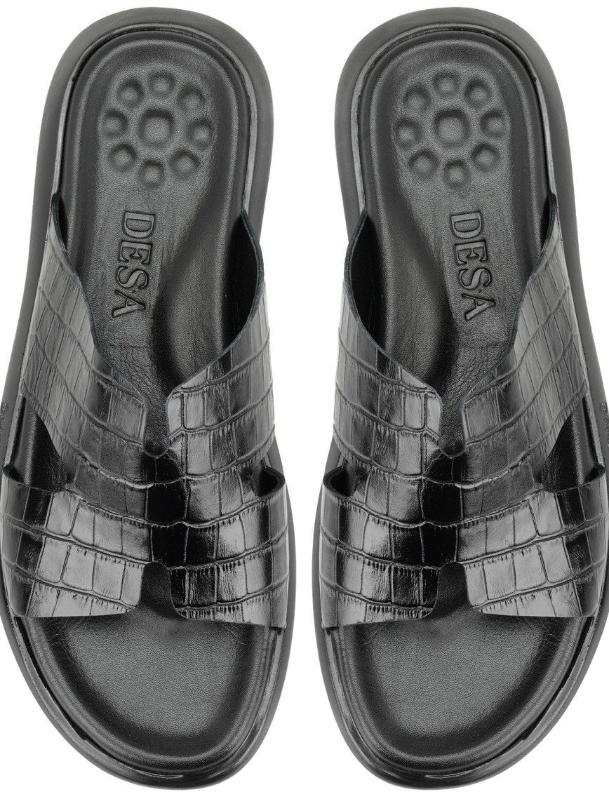 Fabiola Siyah Erkek Kroko Baskılı Deri Terlik Fabiola Siyah Erkek Kroko Baskılı Deri Terlik