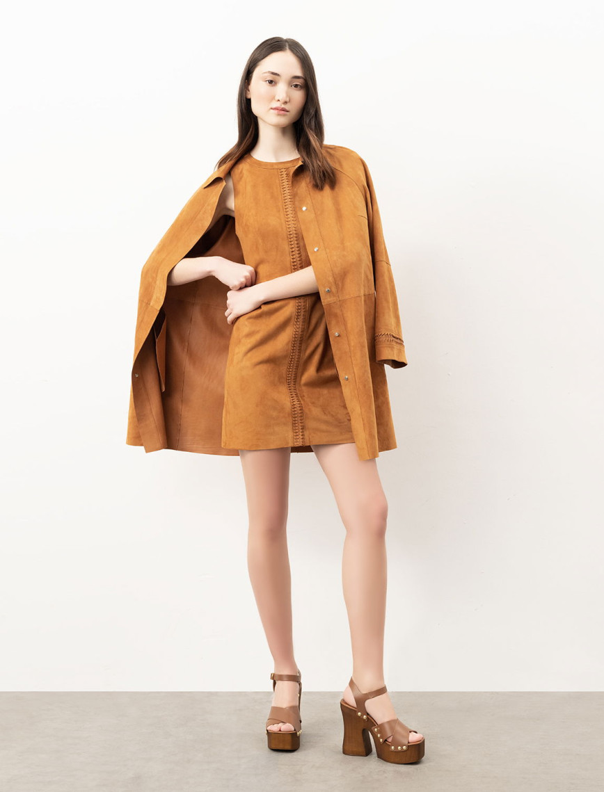 Ysabel Konyak Kadın Süet Deri Pardösü Ysabel Konyak Kadın Süet Deri Pardösü