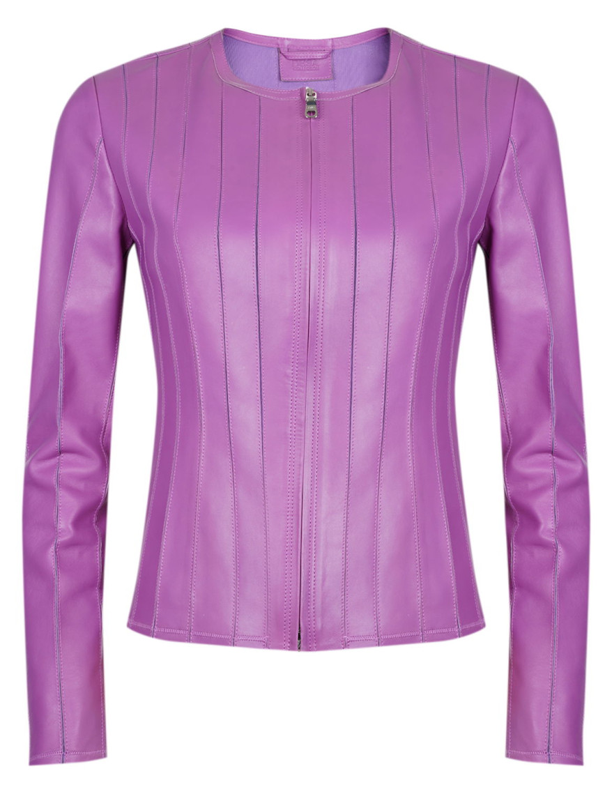 Deundria Mor Kadın Fit Panelli Deri Ceket Deundria Mor Kadın Fit Panelli Deri Ceket