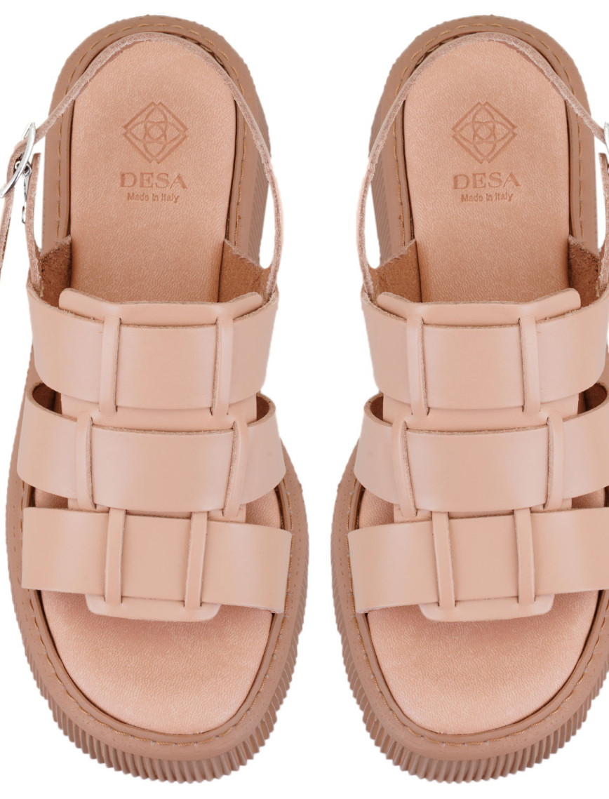 Kadın Pembe Dolgu Tabanlı Deri Sandalet Kadın Pembe Dolgu Tabanlı Deri Sandalet