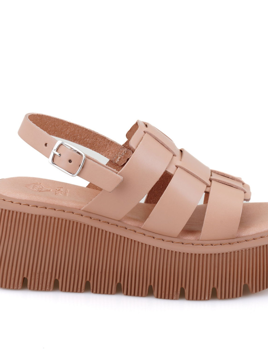 Kadın Pembe Dolgu Tabanlı Deri Sandalet Kadın Pembe Dolgu Tabanlı Deri Sandalet