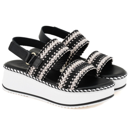 Kadın Siyah Hasır Örgülü Deri Sandalet Kadın Siyah Hasır Örgülü Deri Sandalet