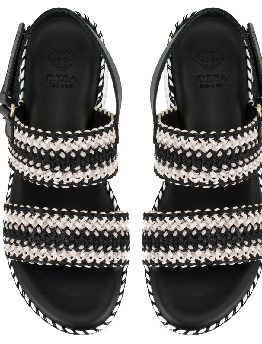 Kadın Siyah Hasır Örgülü Deri Sandalet Kadın Siyah Hasır Örgülü Deri Sandalet
