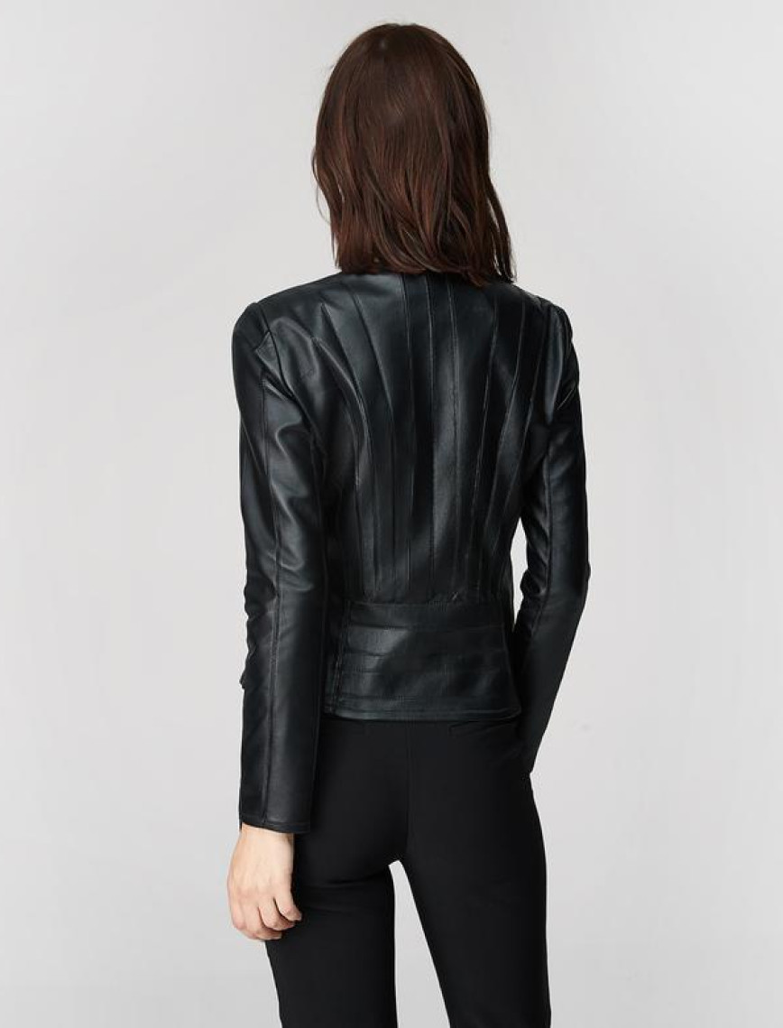 Deundria Kadın Fit Panelli Deri Ceket