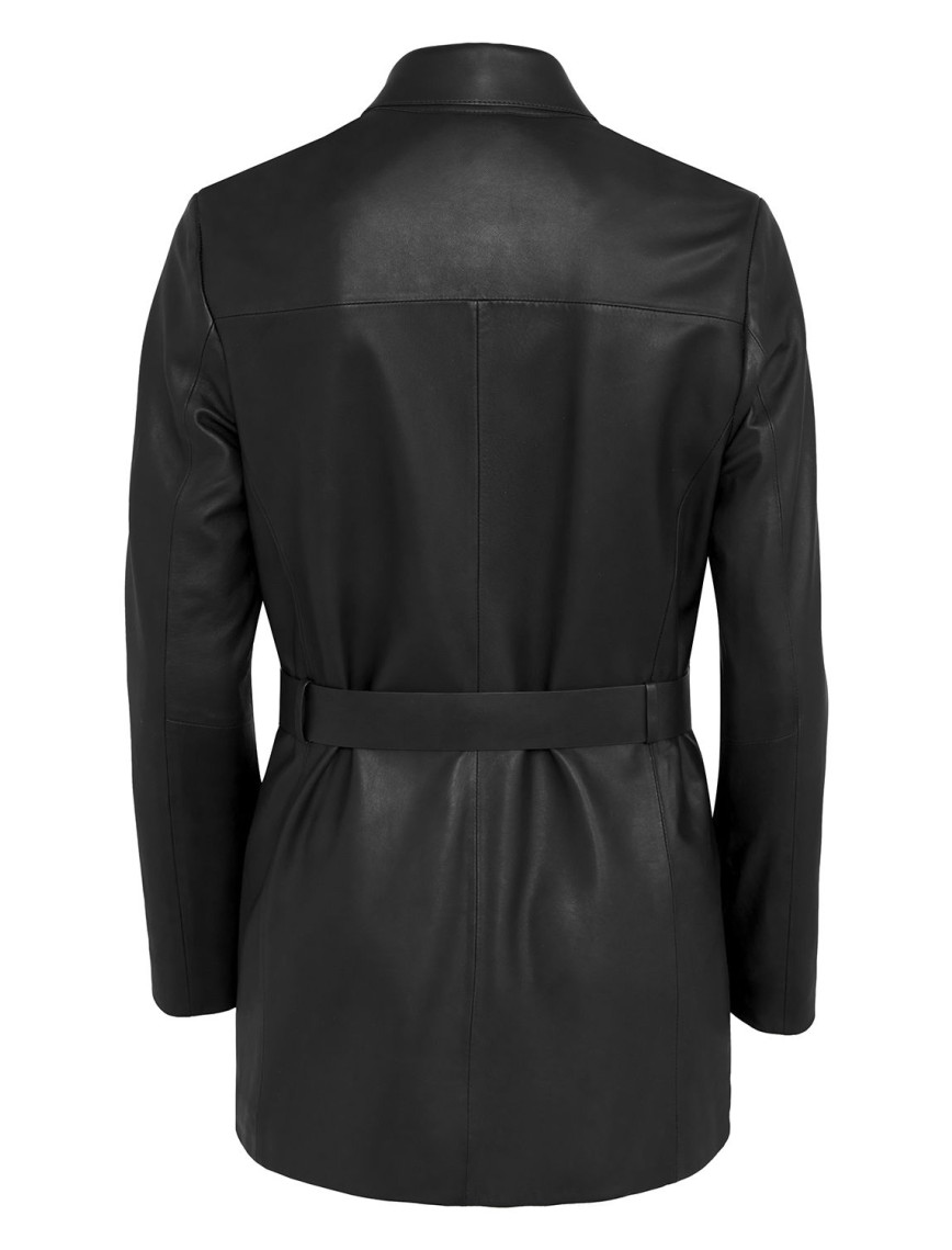 Kelly Siyah Kadın Deri Trençkot Kelly Siyah Kadın Deri Trençkot