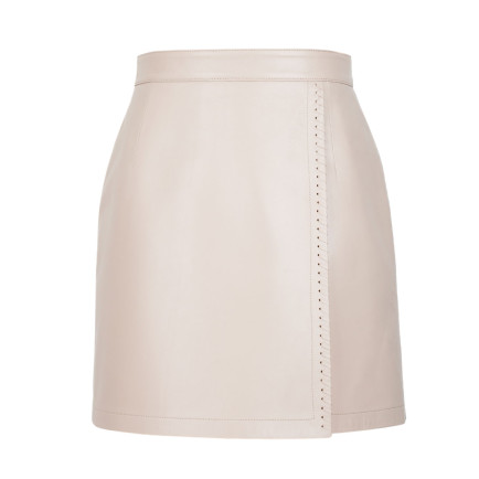 Terza Bej Kadın Deri Mini Etek