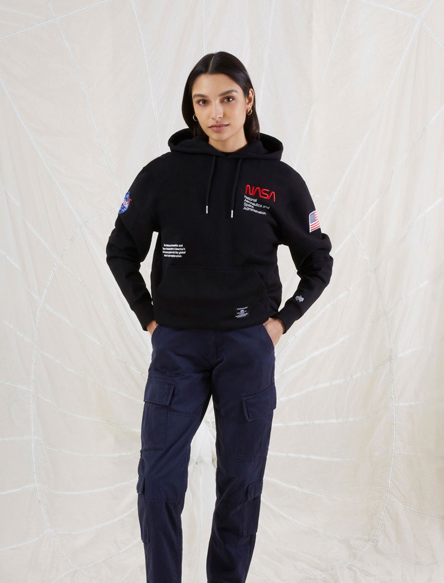 Alpha Industries Nasa Erkek Siyah Hoodie