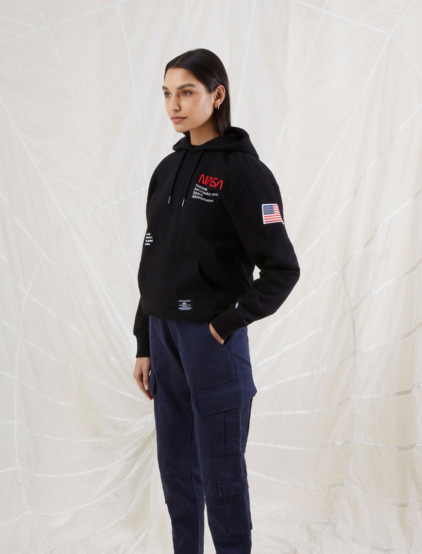 Alpha Industries Nasa Erkek Siyah Hoodie