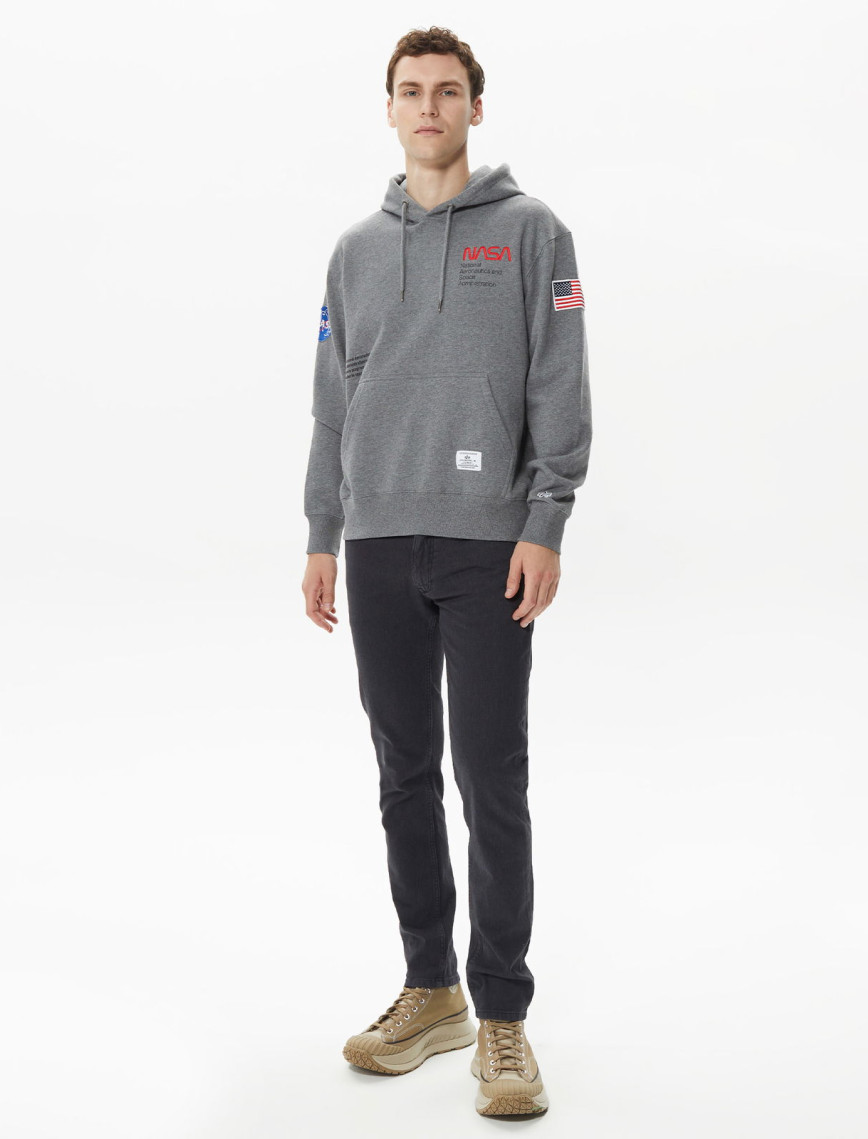 Alpha Industries Nasa Erkek Gri Hoodie Alpha Industries Nasa Erkek Gri Hoodie
