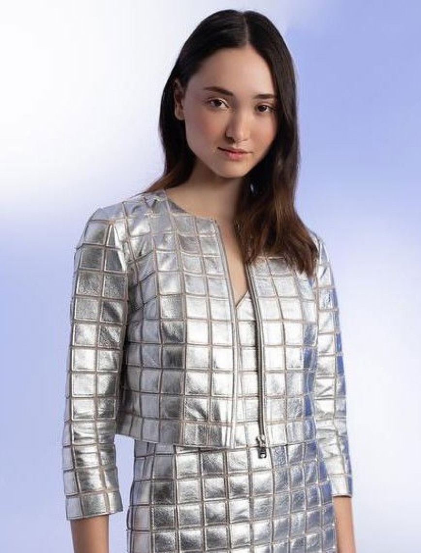 Terra Gümüş Kadın Panelli Deri Ceket Terra Gümüş Kadın Panelli Deri Ceket