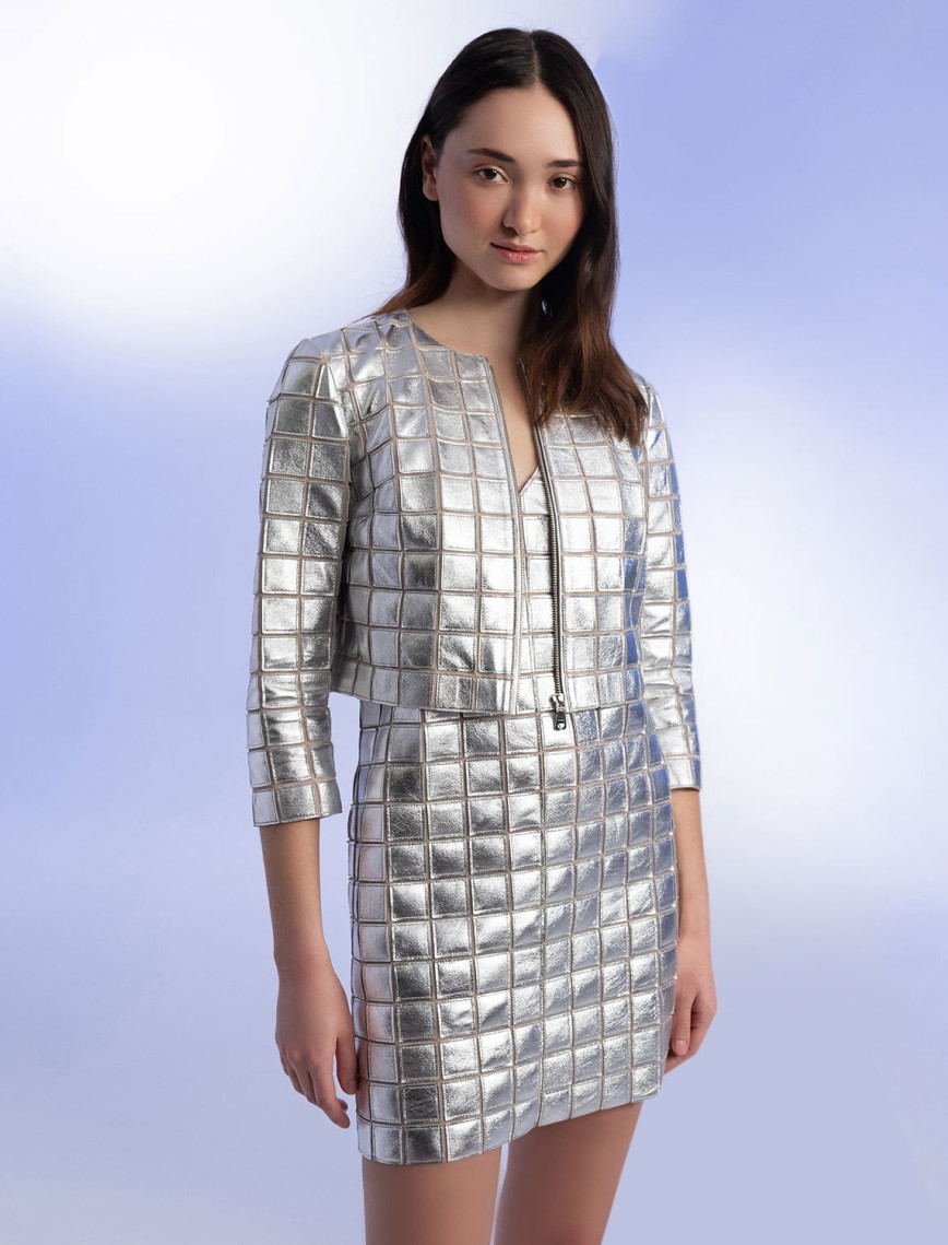 Terra Gümüş Kadın Panelli Deri Ceket Terra Gümüş Kadın Panelli Deri Ceket