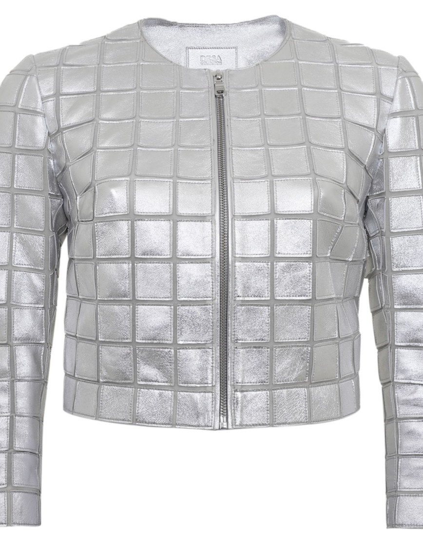 Terra Gümüş Kadın Panelli Deri Ceket Terra Gümüş Kadın Panelli Deri Ceket