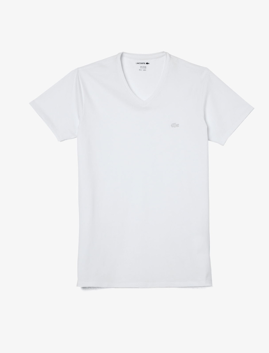 Lacoste Erkek Slim Fit V yaka Beyaz T-Shirt Lacoste Erkek Slim Fit V yaka Beyaz T-Shirt