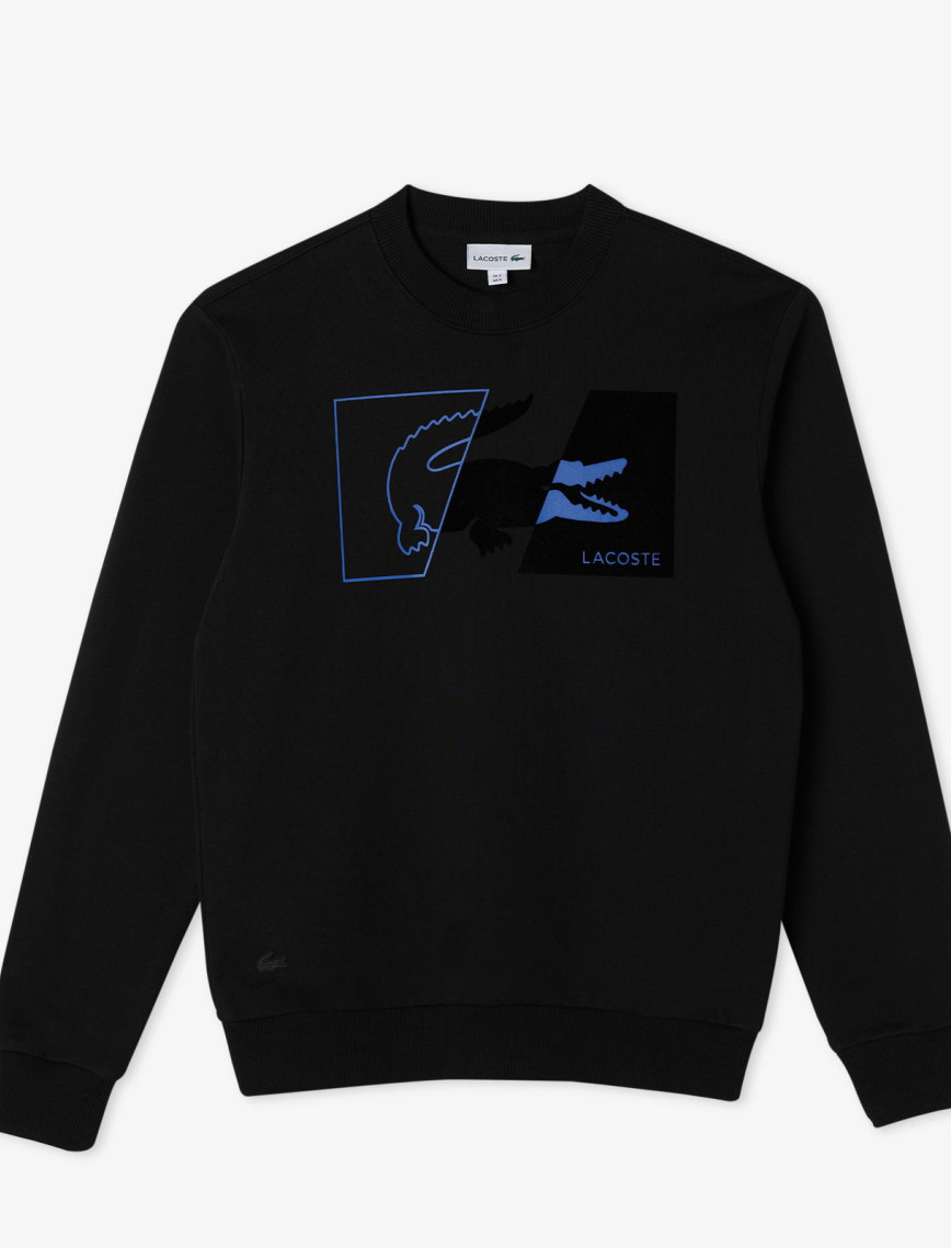 Lacoste Erkek Regular Fit Bisiklet Yaka Baskılı Siyah Sweatshirt