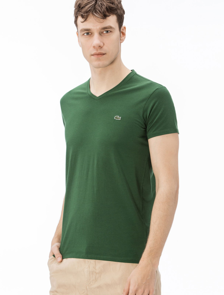 Lacoste Erkek Slim Fit V Yaka Yeşil T-Shirt Lacoste Erkek Slim Fit V Yaka Yeşil T-Shirt