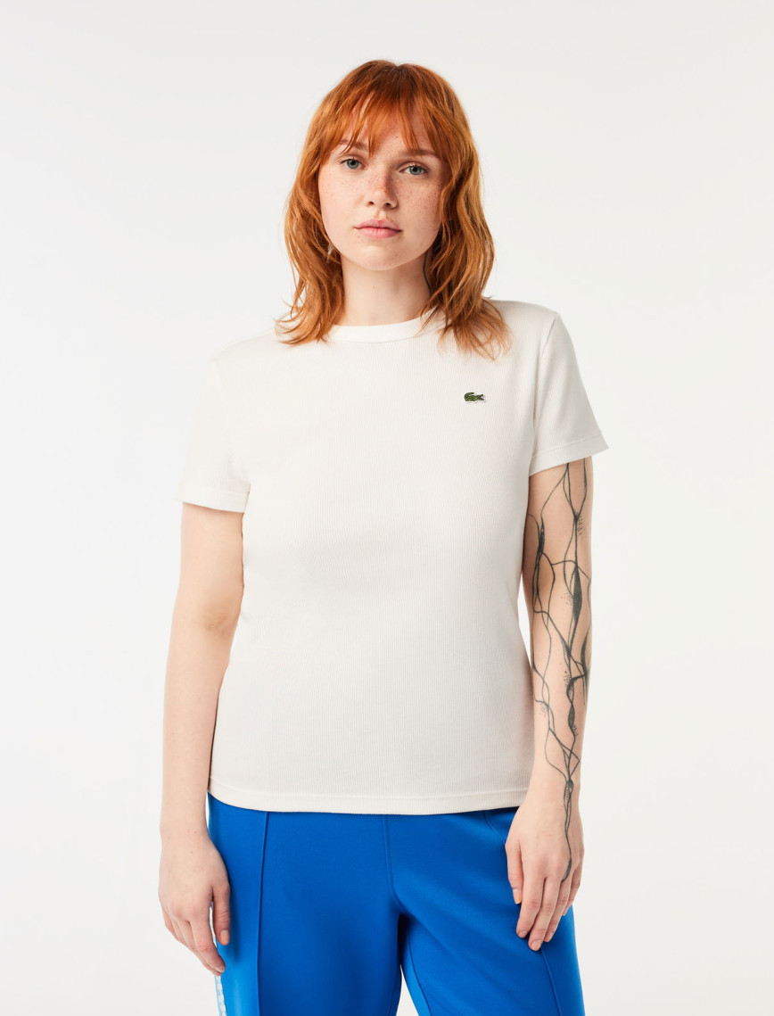 Lacoste Kadın Slim Fit Bisiklet Yaka Beyaz T-Shirt Lacoste Kadın Slim Fit Bisiklet Yaka Beyaz T-Shirt