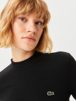 Lacoste Kadın Slim Fit Uzun Kollu Bisiklet Yaka Desenli Siyah T-Shirt Lacoste Kadın Slim Fit Uzun Kollu Bisiklet Yaka Desenli Siyah T-Shirt