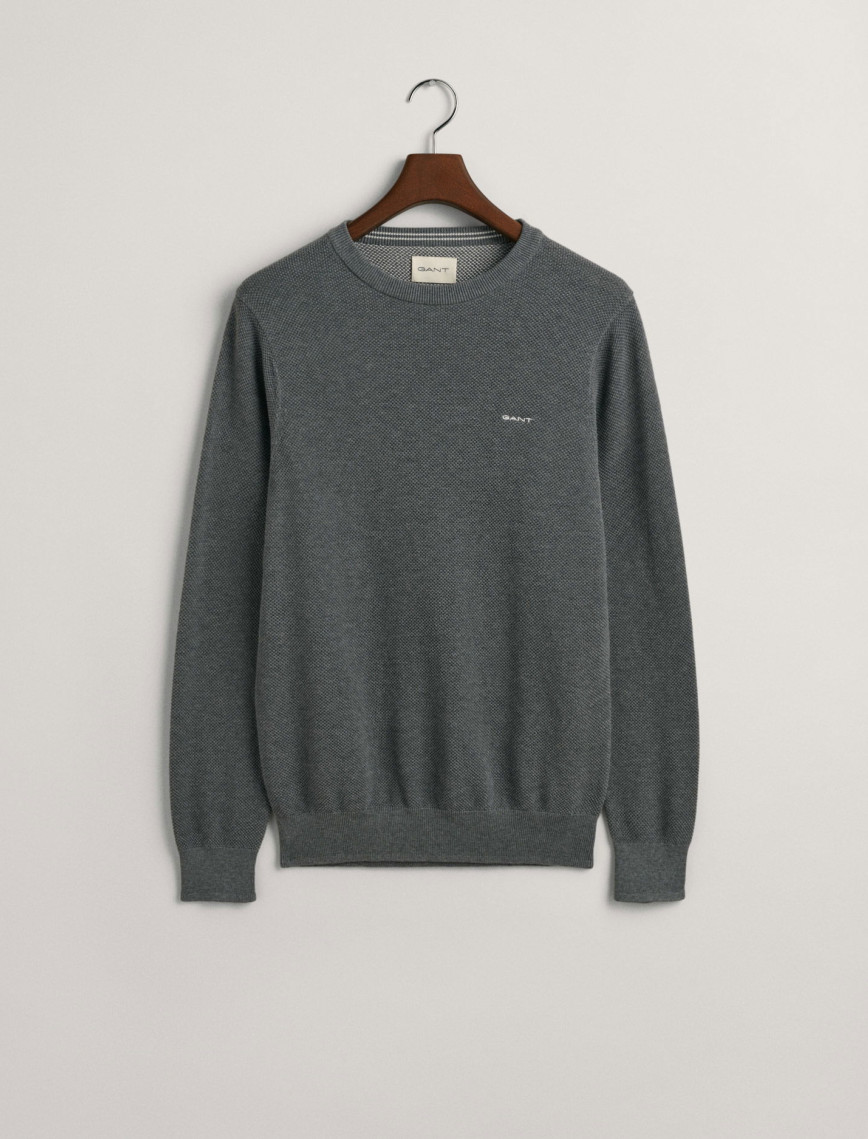 GANT Erkek Gri Regular Fit Bisiklet Yaka Kazak GANT Erkek Gri Regular Fit Bisiklet Yaka Kazak