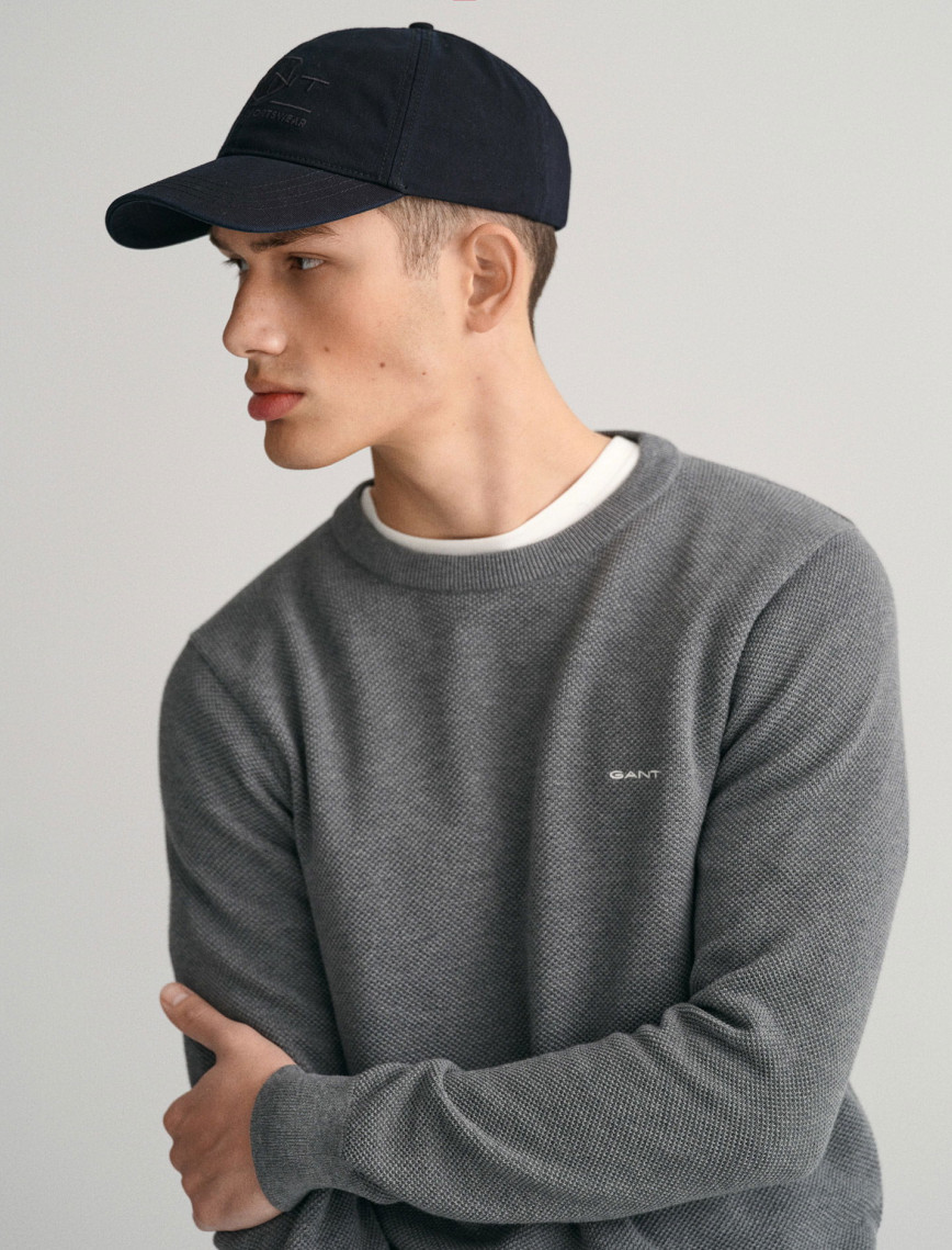 GANT Erkek Gri Regular Fit Bisiklet Yaka Kazak GANT Erkek Gri Regular Fit Bisiklet Yaka Kazak