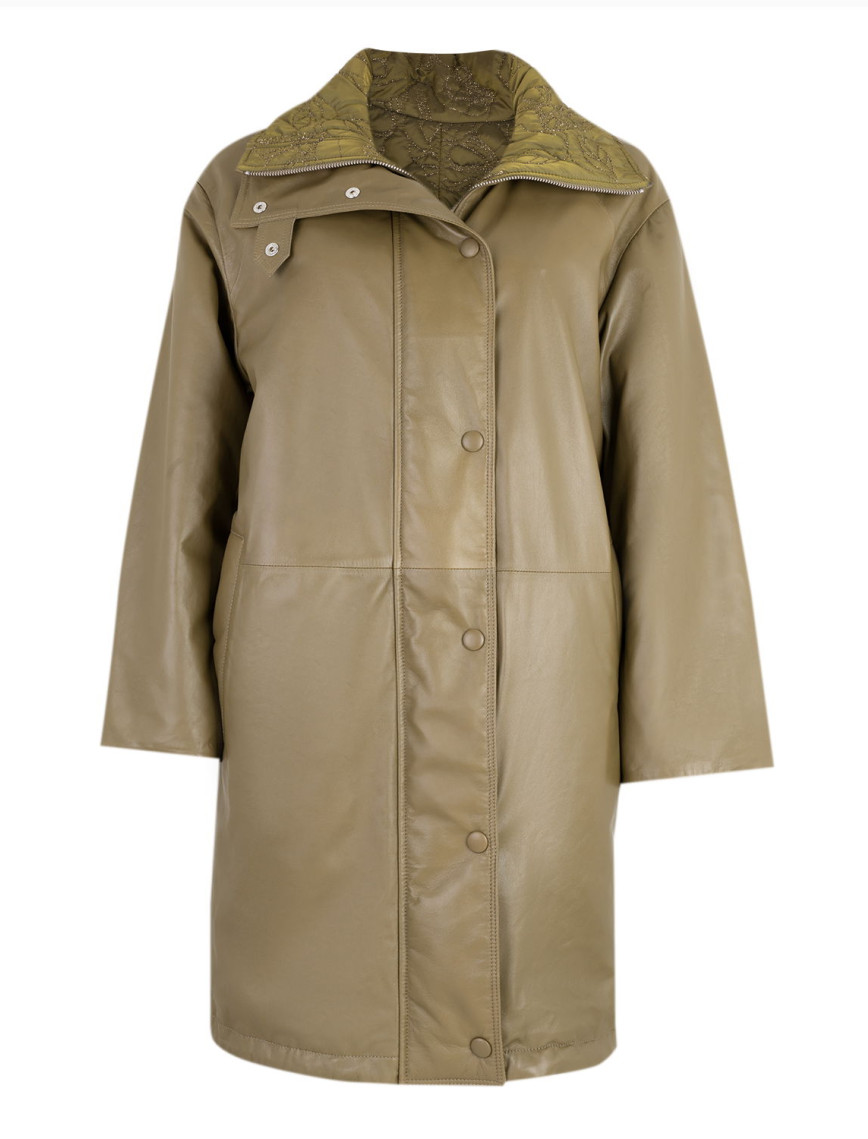 Azia Haki Kadın Çift Taraflı Deri Trençkot Azia Haki Kadın Çift Taraflı Deri Trençkot